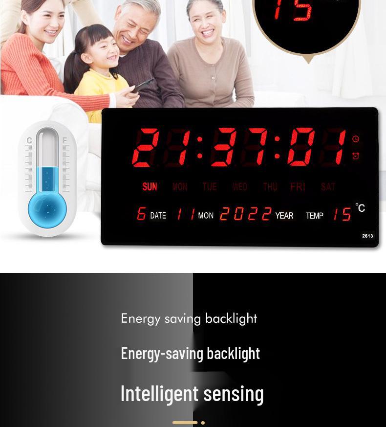 LED Digital Perpetual Calendar Clock with Smart Night Light for Living Room