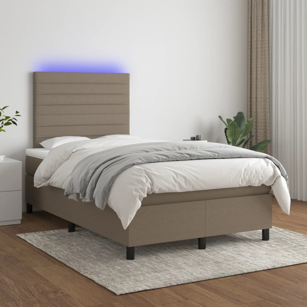 Vidaxl Łóżko Kontynentalne Z Materacem, Taupe, 120X190 Cm, Tkanina