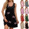 Women's Casual Printed U-Neck Vest Dress With Side Pockets