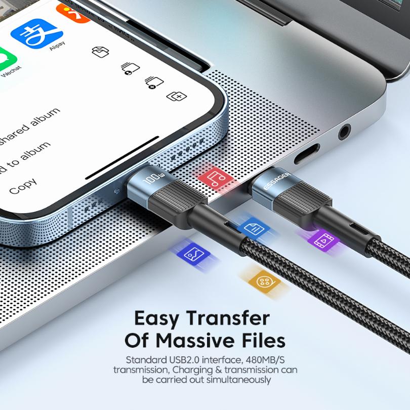 Essager Кабель USB Type C к USB C, 100 Вт, USB-C PD, провод для быстрой зарядки, зарядное устройство для Macbook, Samsung, Xiaomi, кабель USB C Type-C
