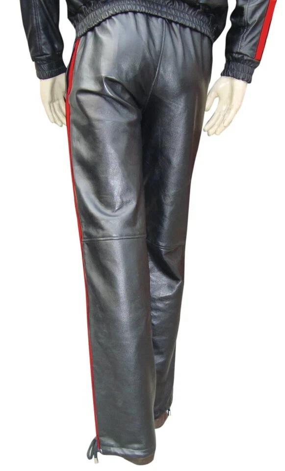 Новые мужские брюки Черные и красные кожаные из натуральной овчины Одежда Байкер Стильные Теплые Мягкие