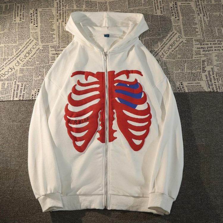 Y2K Gothic Women Oversized Hoodie Skull Print Street Fashion Loose Zipper Sweatshirt Hip Hop Harajuku Trend