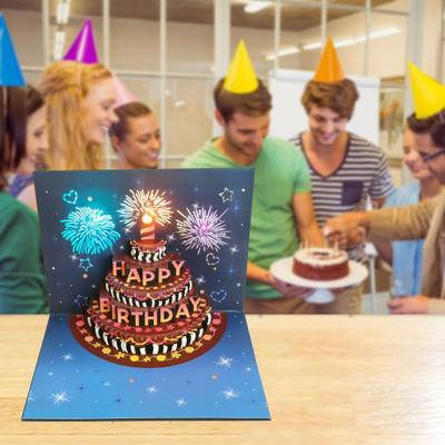 3D-открытка на день рождения с музыкальными огнями, выдувной торт, подарок-сюрприз, трехмерная полая поздравительная открытка