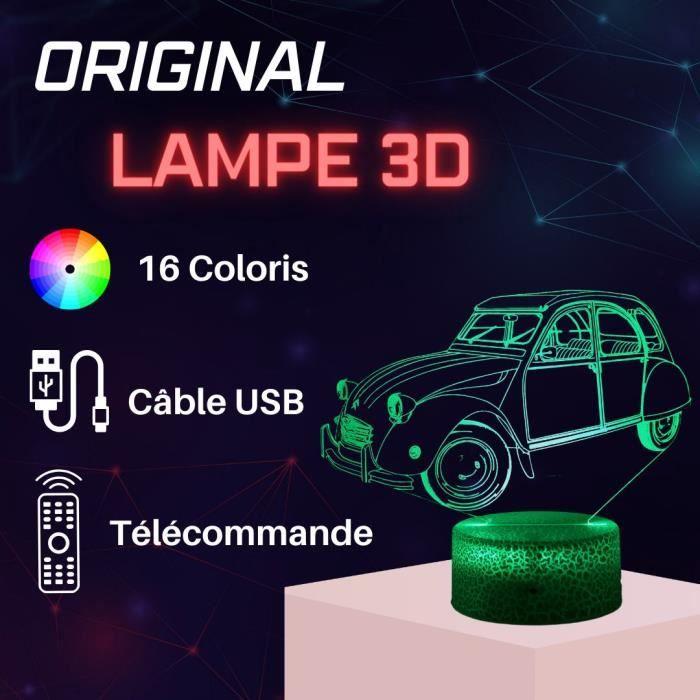 Lampe chevet 3D LED voiture de collection 2CV deux chevaux, Veilleuse changement de couleurs, Lampe tactile bureau chambre vintage