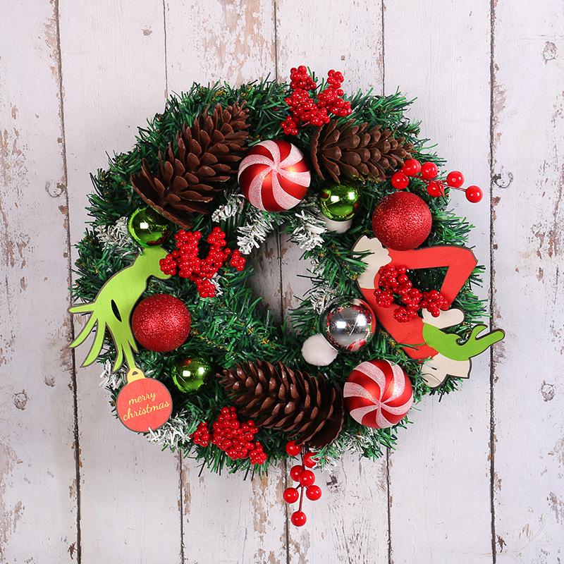 Grinch Green Monster Pine Cone Christmas Wreath Wall & Door Hanging Decoration