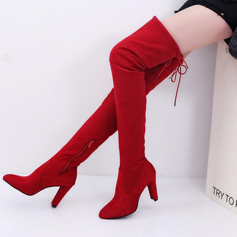 Over The Knee Boots Women Slim Thigh High Boots Suede Pointed Toe Shoes Women Winter Boots High Heels Rome Style Mujer Botas New