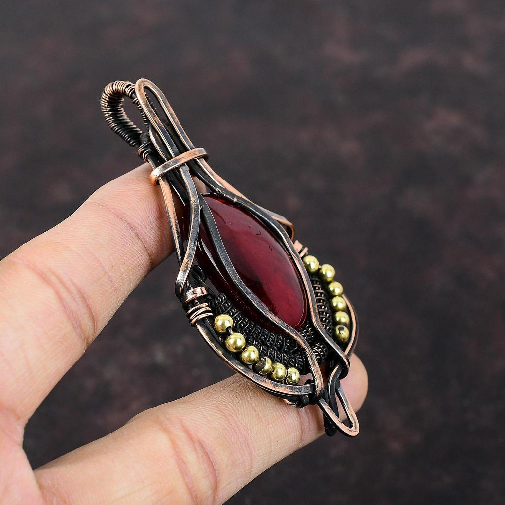 Red Fire Labradorite Gemstone Pendant Copper Wire Wrapped Pendant Designer Copper Jewelry Handmade Ethnic Pendant Wire Wrap Jewelry For Gift