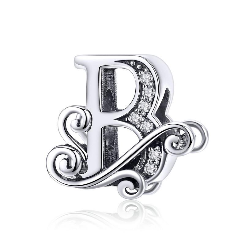 Bamoer Authentic 925 Sterling Silver Vintage Letter A To Z Zircon Bead Charms Fit Original Charm Bracelets DIY Jewelry