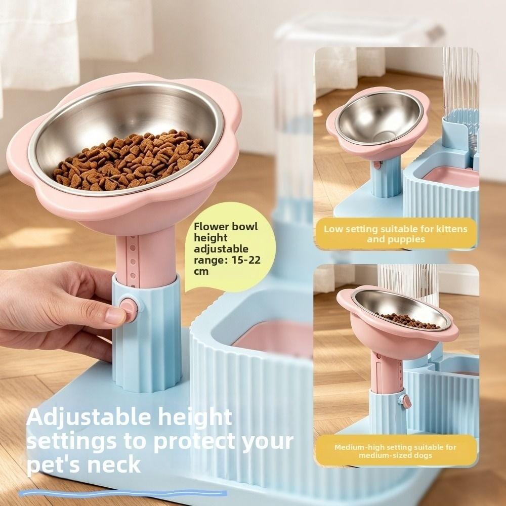 2-in-1 Pet Bowl Adjustable Height Automatic Water Dispenser Cat Water Food Bowl Cat Feeding