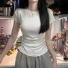 Женский летний топ с коротким рукавом и круглым вырезом Xiaofei, американский стиль, универсальный, подчеркивающий талию, узкий, серая футболка