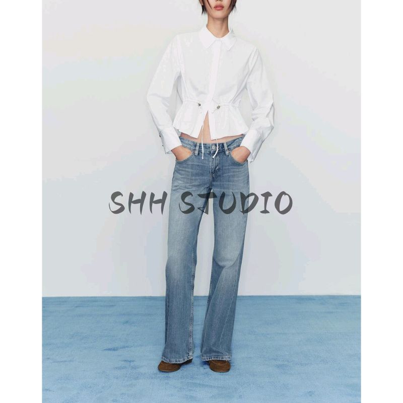 Fall New Women's Clothing French Minimalist Style Lapel Tied String Decoration Poplin Long Sleeves Shirt 3666164