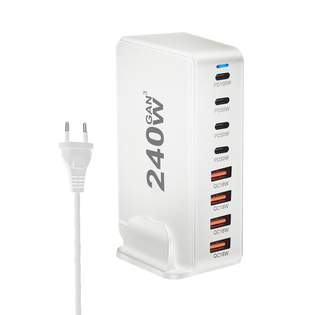240-ваттное настольное GaN-зарядное устройство с 8 портами USB-C, поддерживает быструю зарядку PD 3.0, компактное и портативное