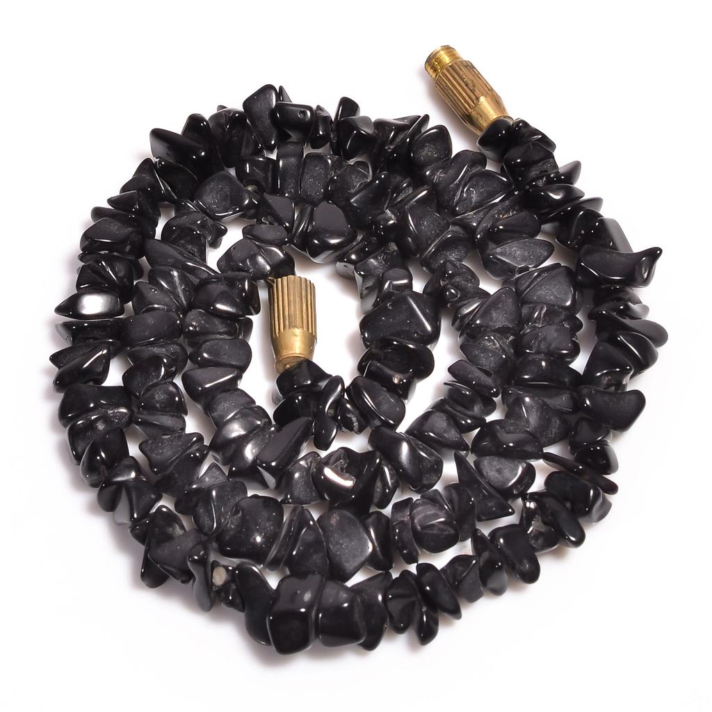 Natural Black Onyx Gemstone Uncut Smooth Beads Necklace 5-9 Mm 17" UB-8390 UB-8390