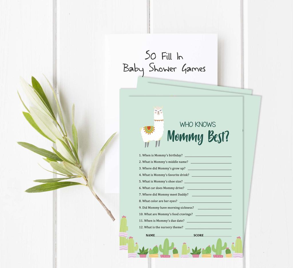 Inkdotpot Игровой набор для вечеринки по случаю рождения ребенка из 50 игр BabyA AlphabetA ABCA с ламой и нейтральной гендерной вечеринкой