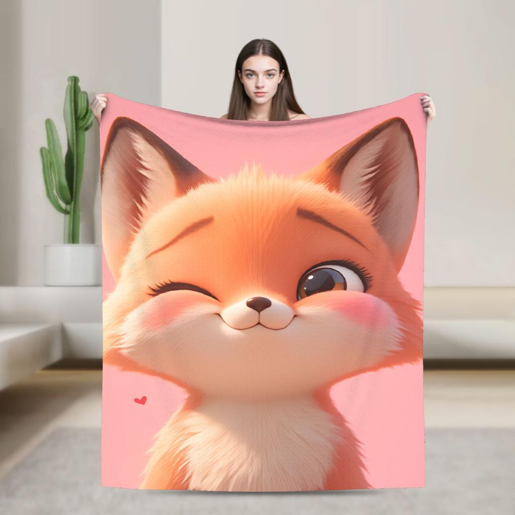 Cozy Blanket Plane Travel Cute Fox Throw Blanket Casual Bedspread For Chair Sofa Bed