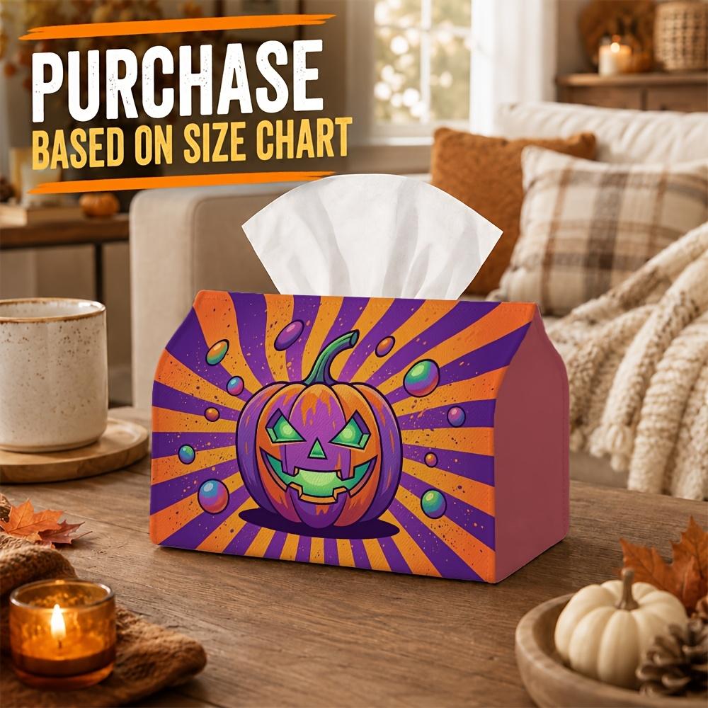 1pc Retro Comic Halloween Tissue Box - Multi-Functional Halloween Napkin Dispenser, 2 Sizes Durable Polyester Decorated with Glowing Carved Pumpkin Su