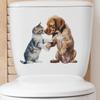 Cats and Dogs Shake Hands with Toilet Toilet Stickers On Bathroom Bathroom Beautification Wall Stickers