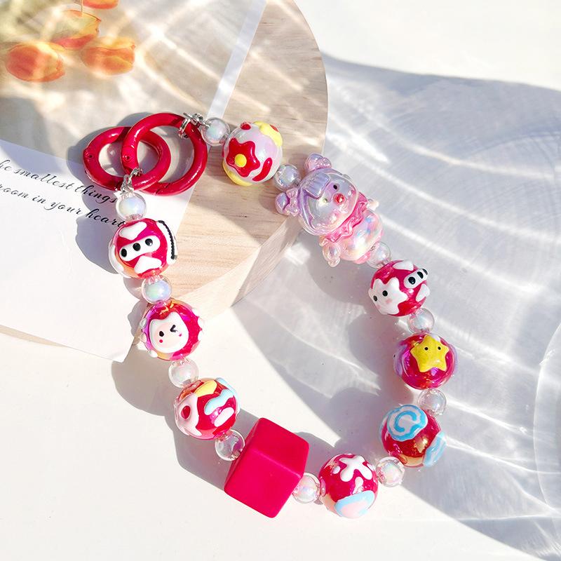 Ремешок-цепочка для мобильного телефона против потери, нарисованный вручную, с бисерным кулоном, брелок, подвеска для сумки, украшение