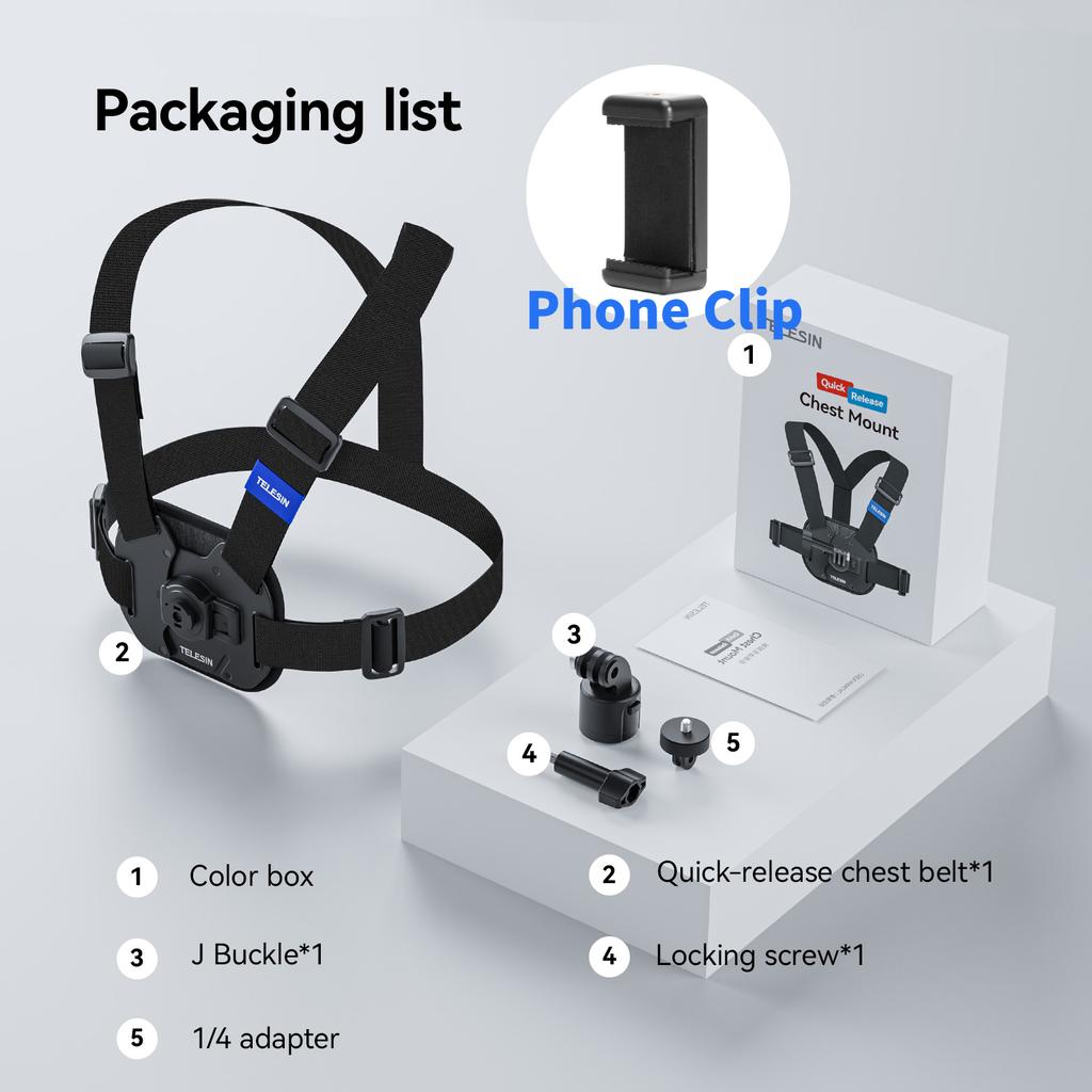 TELESIN Quick-Release Chest Strap Mount for GoPro Hero 13 12 11 10 9 8 7 Insta360 SJCAM DJI OSMO Action 5 4 3 Chest Belt Mount