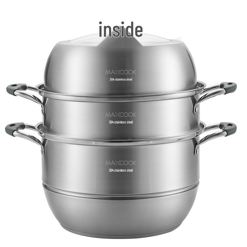 MAXCOOK 3-Tier 304 Stainless Steel Steamer Pot (28cm)
