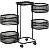 Metal Storage Cart, 4-Tier Storage Trolley on Wheels with 4 Mesh Baskets and Top Tray, Black