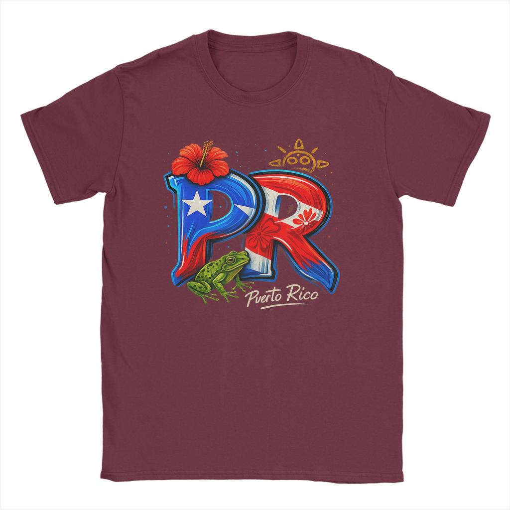 Men's Puerto Rico PR Hibiscus Coqui Frog T Shirt 100% Cotton Tops Vintage Short Sleeve Crew Neck Tees Graphic T-Shirts