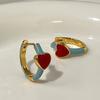 Серьги-пряжки Love Ear Buckle Femininity Light Luxury Niche Design French Retro Drip Glaze Red Heart Earrings