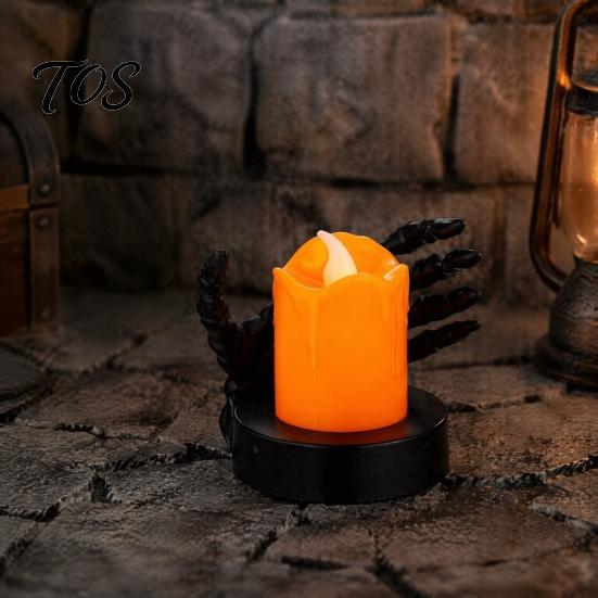 Ghost Hand Table Lamp Halloween Candle Light, LED Skeleton Decoration with Flickering Dynamic Warm Flame Light Flame, Spooky Tabletop Decor for Party