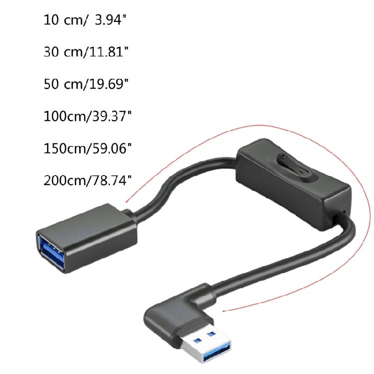USB 3.0 удлинительный кабель-шнур с выключателями, изгиб под 90 градусов для USB-вентилятора, светодиодной лампы