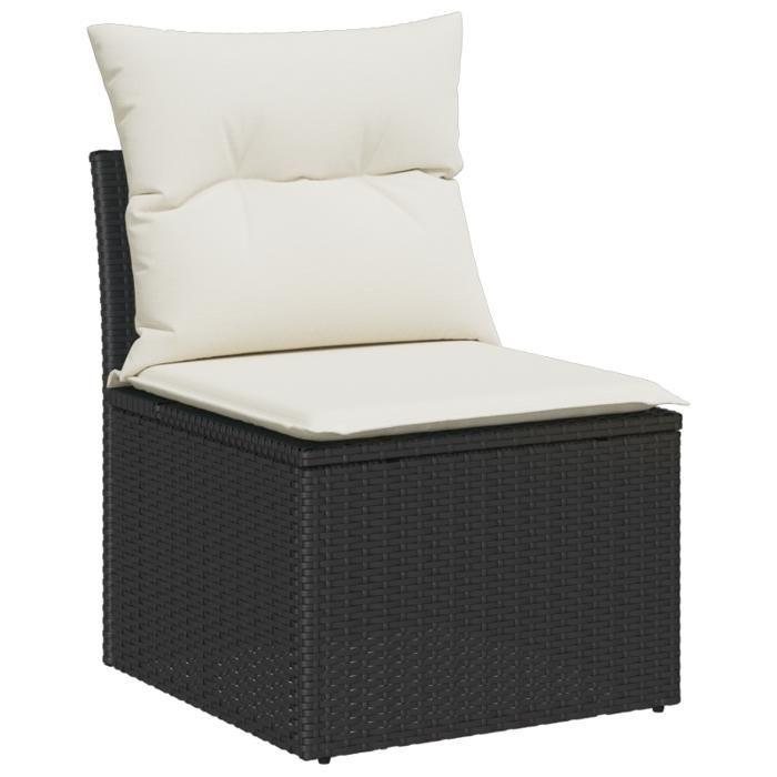 Ensemble de canapé de jardin de 7 pièces avec coussins en poly rattan noir, Canapé de jardin deux places avec rangement 3354176