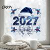 Персонализированные оконные муралы 2027 Новый год Рождество Статическое прилипание, Клей?Бесплатная наклейка со снежинкой, Декор для зимней вечеринки, Многоразовая праздничная