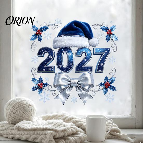 Персонализированные оконные муралы 2027 Новый год Рождество Статическое прилипание, Клей?Бесплатная наклейка со снежинкой, Декор для зимней вечеринки, Многоразовая праздничная