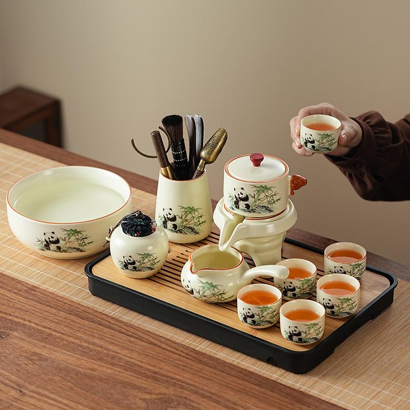 Automatic Tea Set, Rotating Water Outlet Is Not Hot, Panda Cute Guochao Set, Business Ceramic Teacup, High-end Souvenir