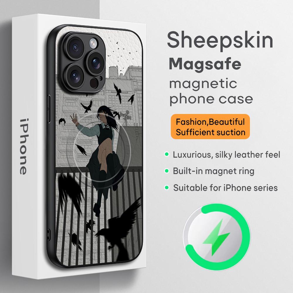 Чехол для телефона Makima X mitaka asa Chainsaw для iPhone 16 15 14 13 12 11 Plus Pro Max Высококачественный Роскошный Magsafe Овечья кожа