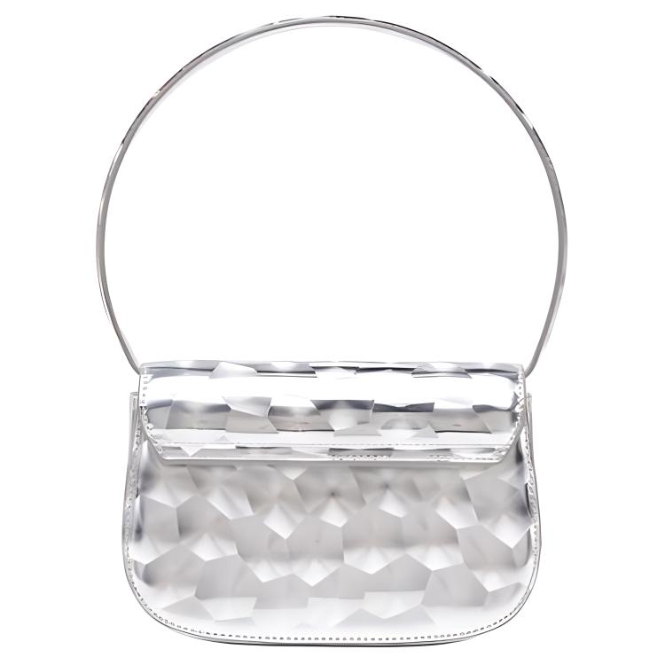 DIESEL Mirror Effect Chain Polyurethane Shoulder Crossbody Handbag Women handbag Silver X08396P6714H0535