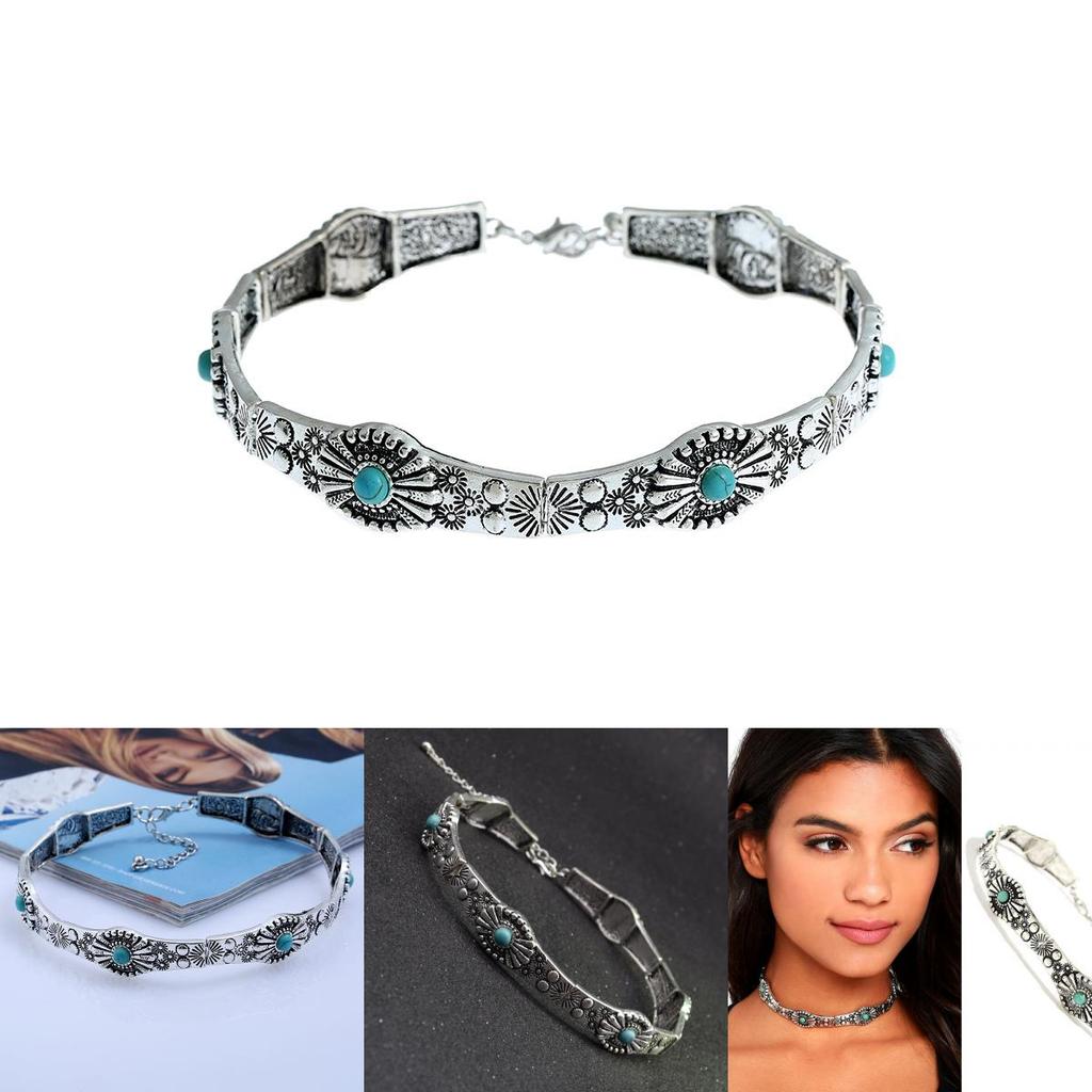 Винтажное цыганское геометрическое ожерелье из сплава с бирюзой для женщин в стиле бохо