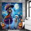 Хэллоуин Скелет Собака Идущая по Улице Тыква Занавеска для Душа, Декоративная Занавеска для Душа для Ванной Комнаты, Водонепроницаемая Занавеска для Душа