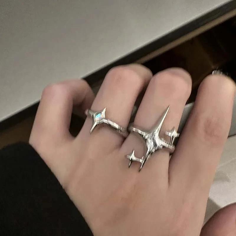 Vintage Irregular Cross Star Open Ring for Women Men Punk Gothic Sliver Color Adjustable Couple Rings Jewelry Gift