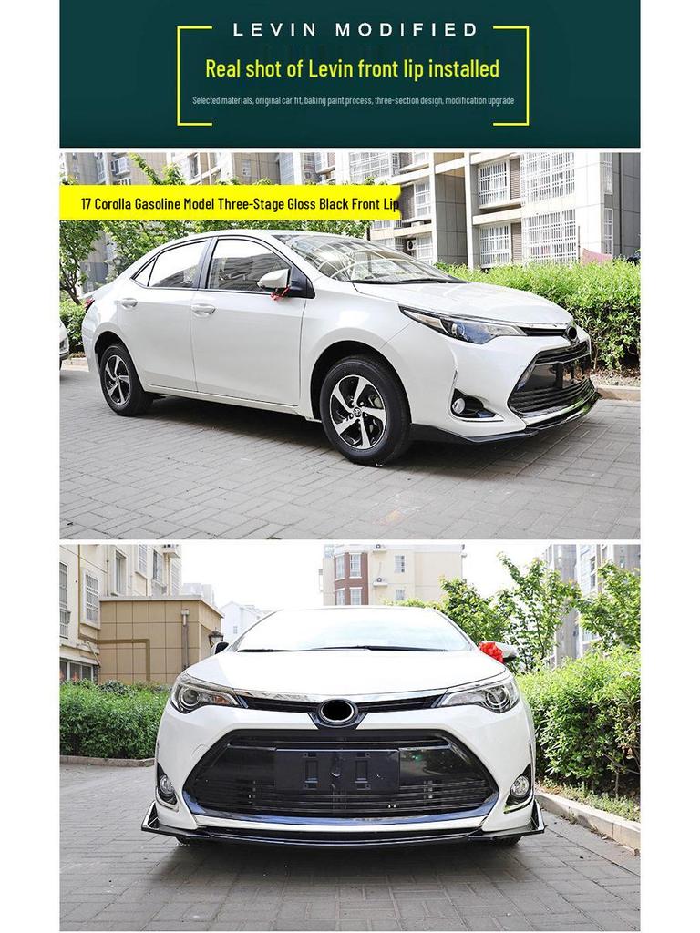 Toyota Levin 17-18 Комплект обвеса на переднюю и заднюю часть: Модифицированный сплиттер, губа бампера, спойлеры и боковые юбки.