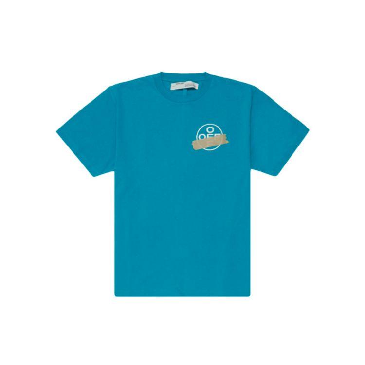 Off-White Футболка с коротким рукавом и нашивкой в виде золотой стрелы SS20, мужские топы, синяя OMAA038R201850023948