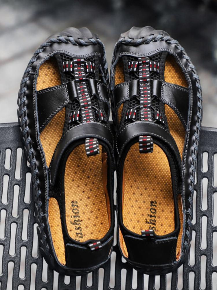 Летние сандалии, кожаные уличные мужские пляжные туфли, роскошные дышащие повседневные сандалии, мужская обувь для прогулок, нескользящие удобные тапочки