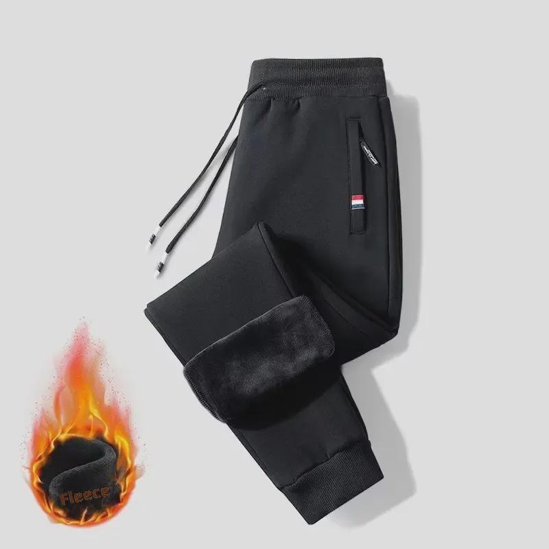 Мужские свободные теплые повседневные брюки из овчины, осень/зима, три цвета, карман на молнии, плюс бархат, большой размер