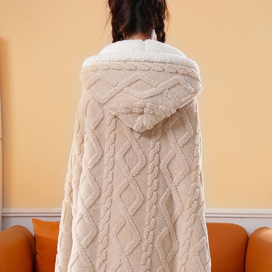 Накидка-шаль с капюшоном для дома и улицы теплая толстая двухсторонняя плюшевая машинка