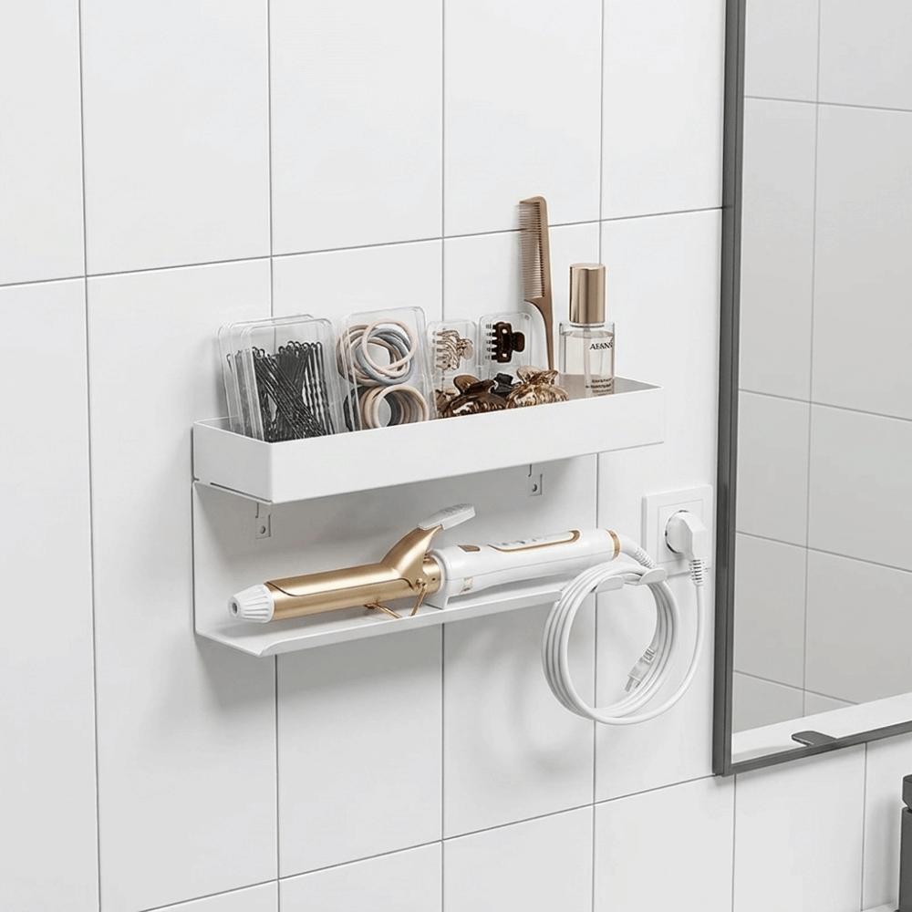 Wall Mounted Curling Iron Storage Rack No Drill Hair Tool Holder Apartment Use