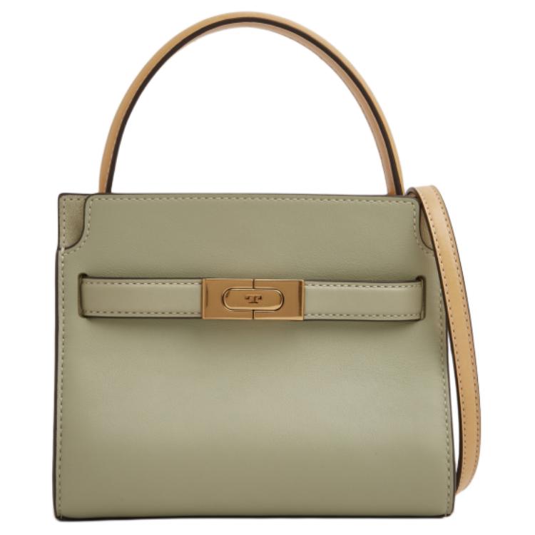 Tory Burch Lee Radziwill Double Layer Leather Handbag With Snap Closure Women Handbags Soft-Frost-Green Gold 135720-300