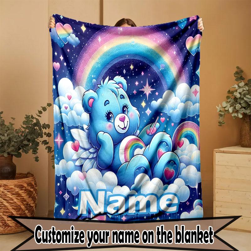 Custom Name Personalized Care Bears Print Blanket, Home Decor, Bedroom, Sofa, Camping, Couch, Gifts for Birthday Christmas