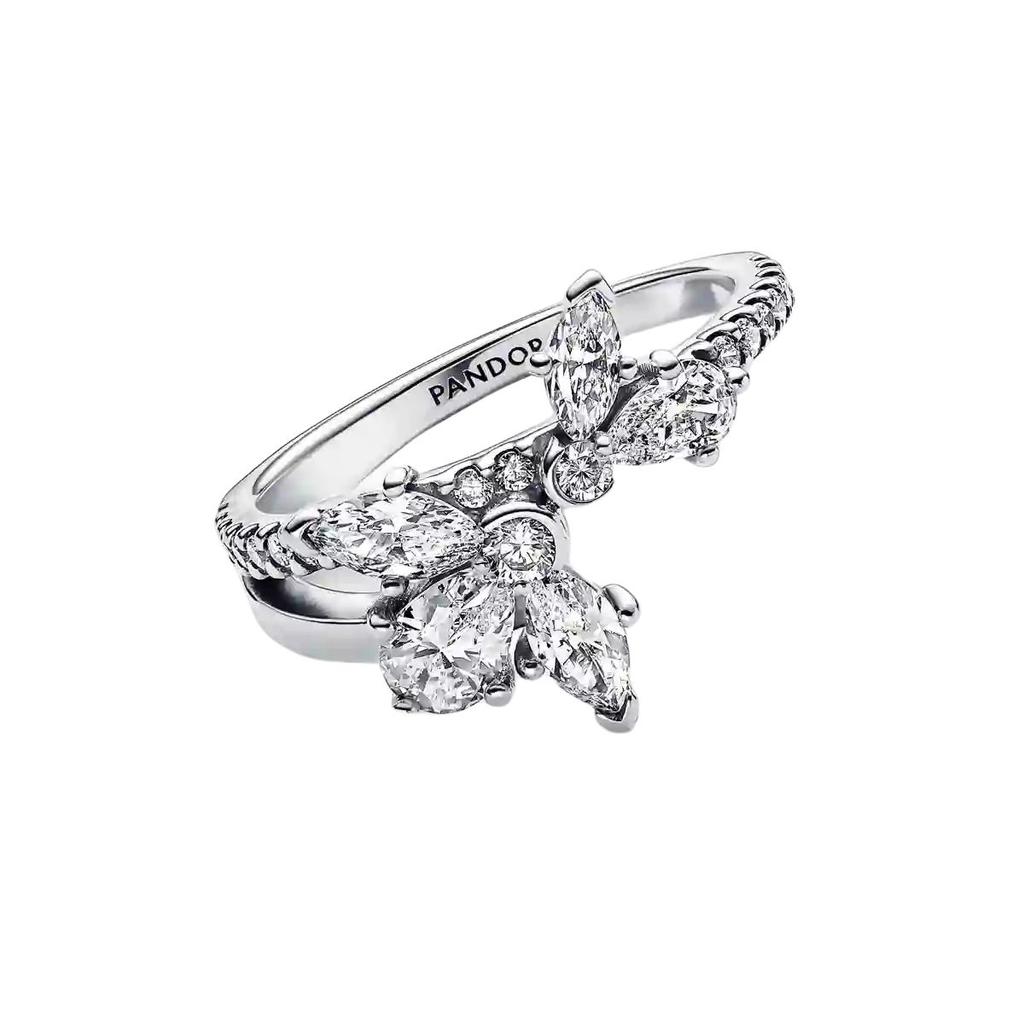 Pandora Double Flower 925 Silver Cubic Zirconia Ring Women ring 193023C01