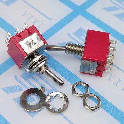 1 шт. 5A/125V-2A/250V AC MTS-402 Кнопочный переключатель 9-контактный тумблерный переключатель Красный 2/3 положения ВКЛ-ВКЛ DPDT Миниатюрные тумблерные переключатели