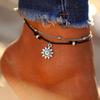 Vintage Fashion Leather Multi Layer Women Anklets Sun Pendant Beads Charm  Foot Chain