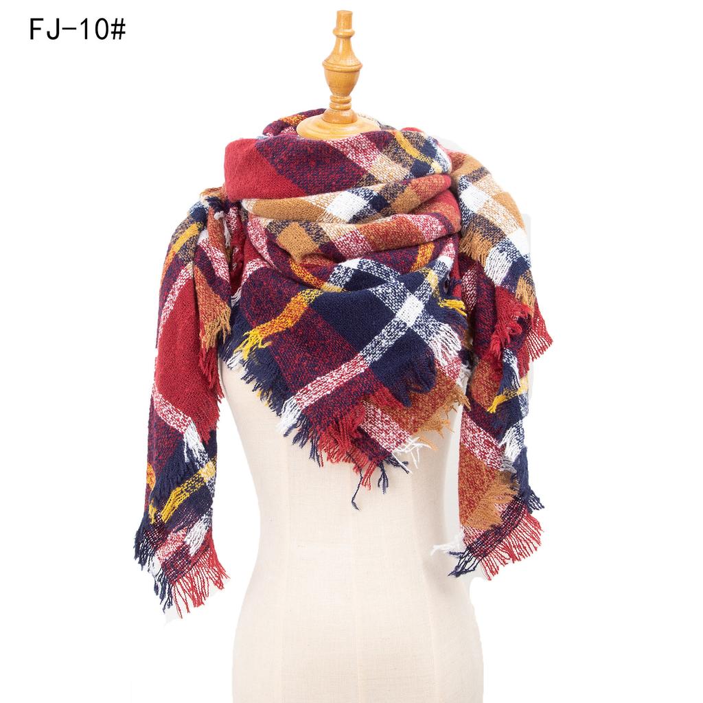 Autumn and Winter New Thickened Warm Circled Yarn Prickly Wool Plaid Square Scarf Scarf Female
